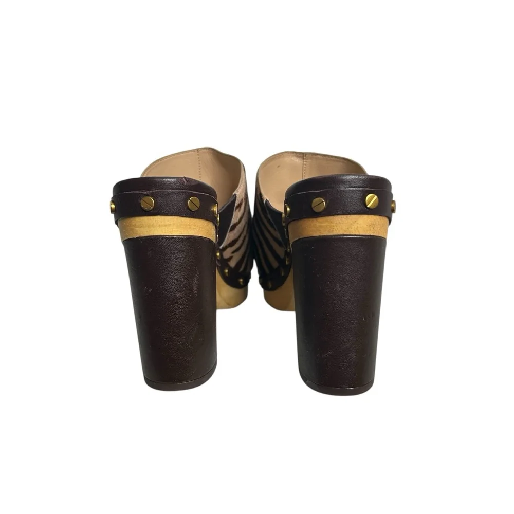 Veronica Beard Grita Calf Hair Studded Mules Clogs Wooden Heels Zebra Size 7 - Picture 5 of 12